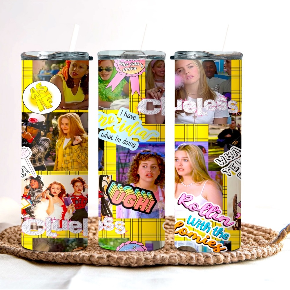 Clueless inspired tumbler with lid and straw.  90’s movies.
